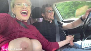 Angel Wicky Busty MILF Fucked Raw in Backseat by Stranger, Risky Public Car Creampie