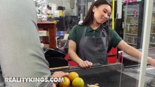 Reality Kings: JMac Sneaks Behind Supermarket Counter, Brutally Pounds Petite Kimmy Kimm While She Bags Groceries