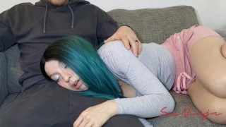 Stepbrother Fucks My Mouth After I Rest on His Lap in Taboo Family Blowjob